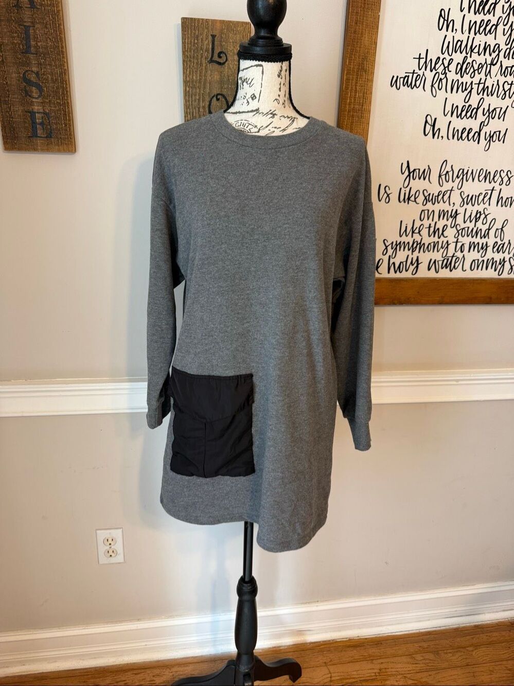 Zara Trafaluc Women's Fleece Sweatshirt Tunic Dress Heather Gray Black Small